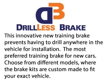 This popular new training brake innovation prevents having to drill anywhere in the vehicle for installation! The most preferred training brake for new cars. Choose from different models, where the brake kits are custom made to fit your exact vehicle.